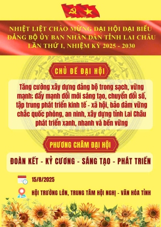 Nhiệt liệt chào mừng đại hội đại biểu Đảng bộ UBND tỉnh Lai Châu lần thứ I, nhiệm kỳ 2025 -2030